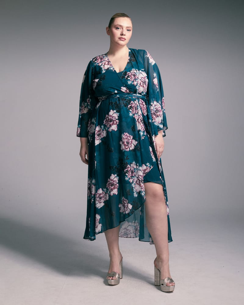 Front of a model wearing a size S Fleetwood Maxi Dress in Jade Blossom by City Chic. | dia_product_style_image_id:268880